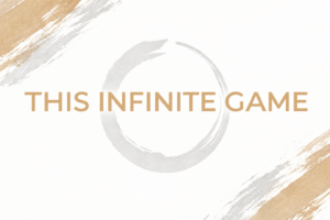 THIS INFINITE GAME cover image with brush strokes and ouroboros